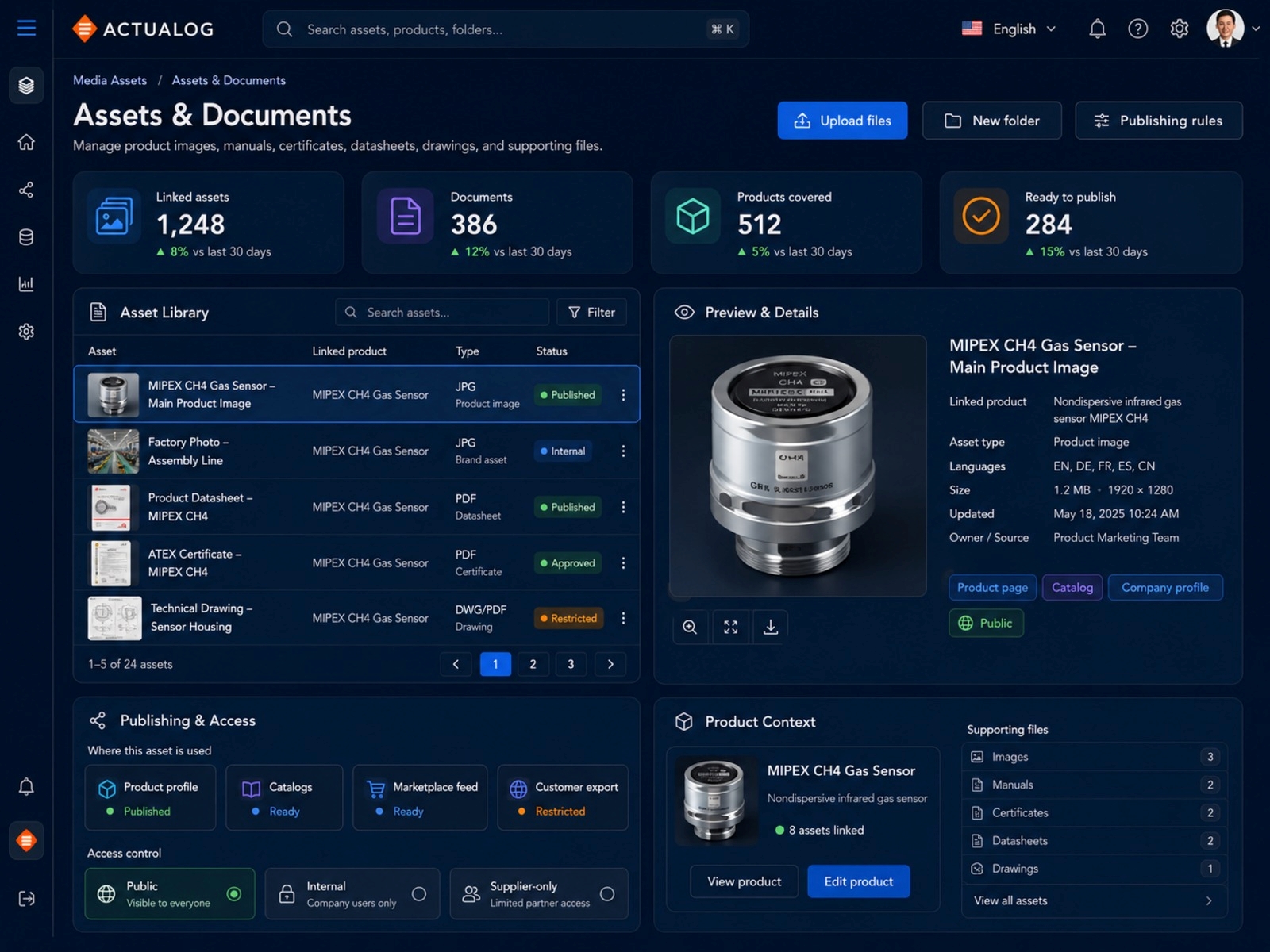Actualog assets and documents interface
